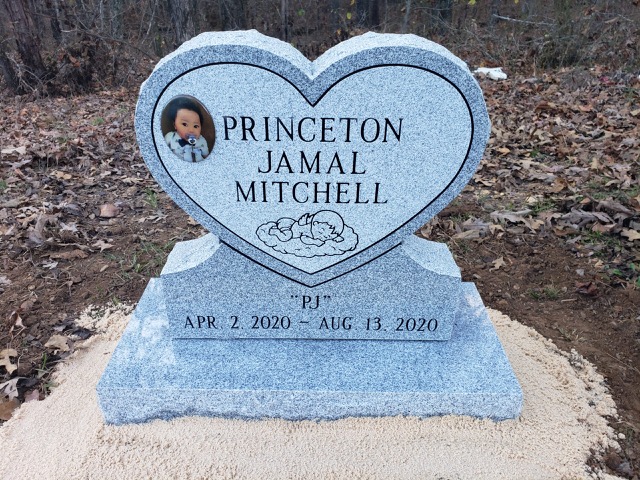 Standing Heart Child Headstone with Photo and angel carving