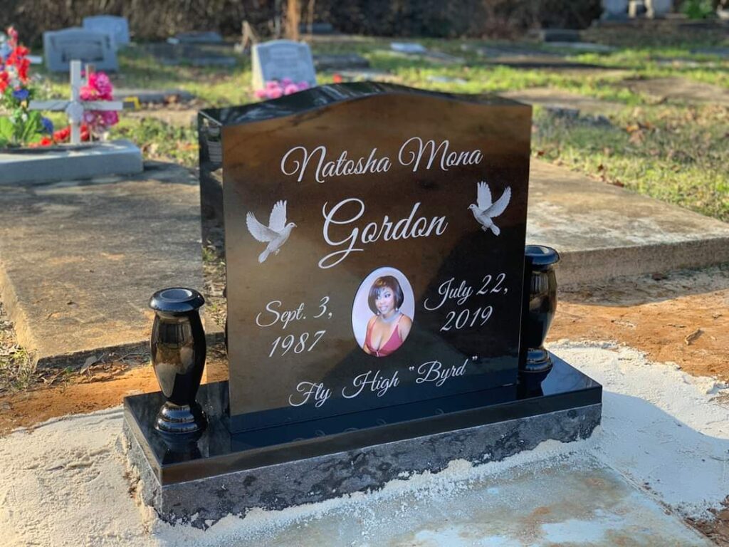 Black standing Headstone with Doves, Photo and two flower holders